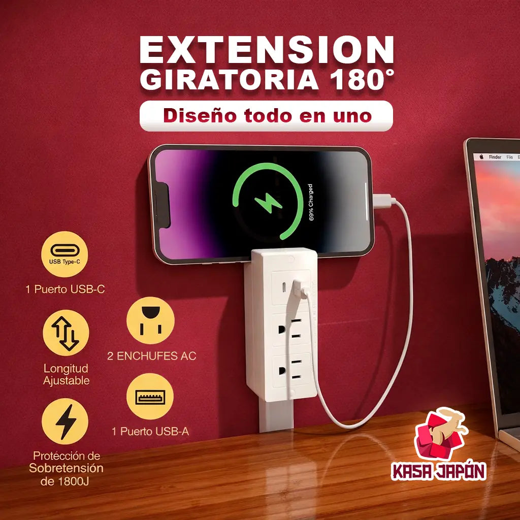 ⚡🔌 Extensión Giratoria 180°⚡ 🧩Ahorra Espacio🔗 Conecta Todo