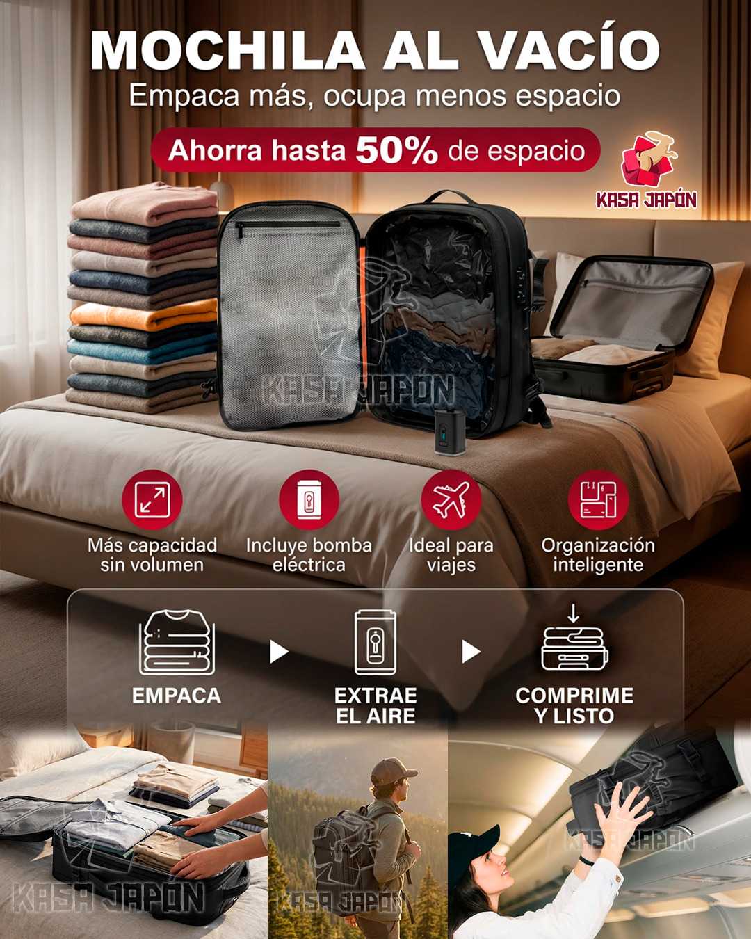 Mochila al Vacío🎒 Más Espacio✨ y Comodidad en Cada Viaje🌍 Imagen secundaria del producto