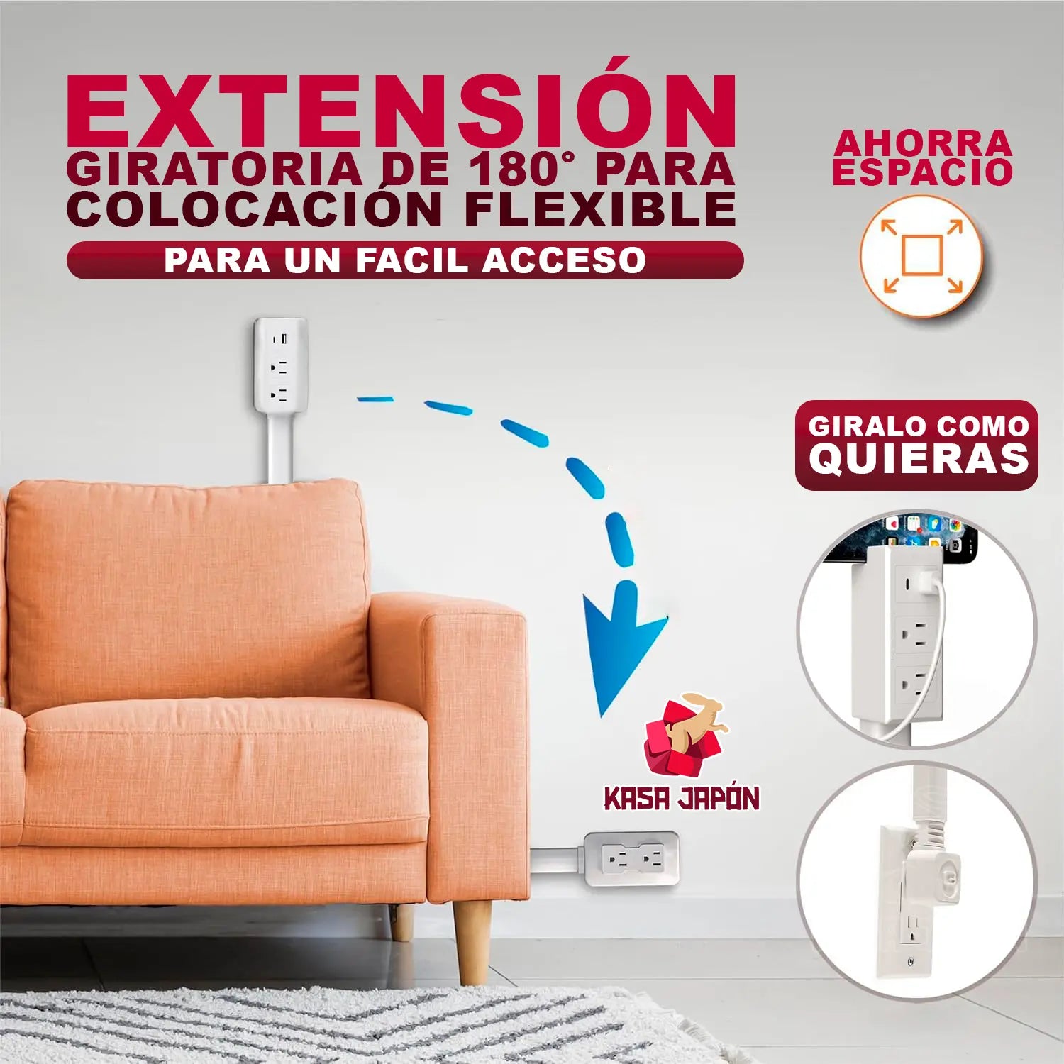 ⚡🔌 Extensión Giratoria 180°⚡ 🧩Ahorra Espacio🔗 Conecta Todo Imagen principal del producto