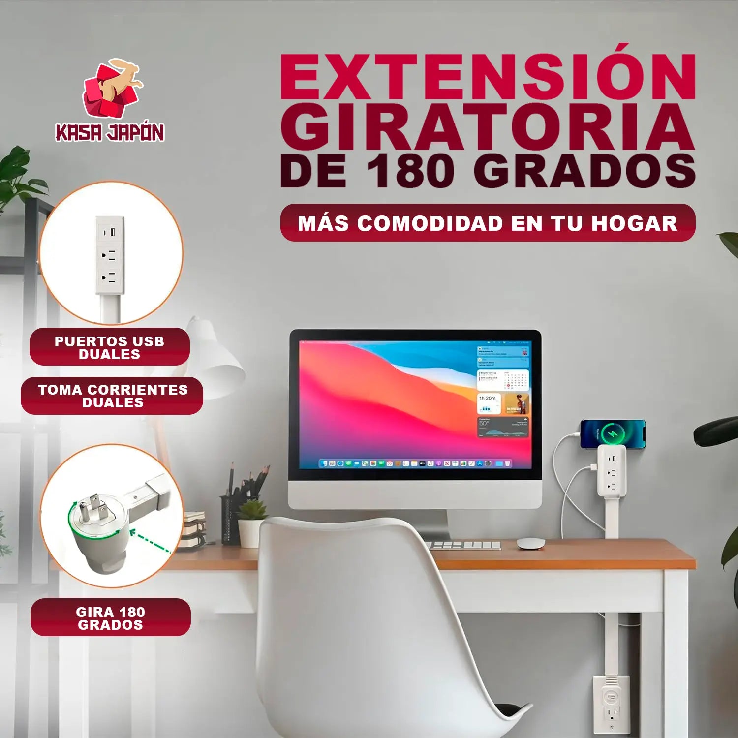⚡🔌 Extensión Giratoria 180°⚡ 🧩Ahorra Espacio🔗 Conecta Todo